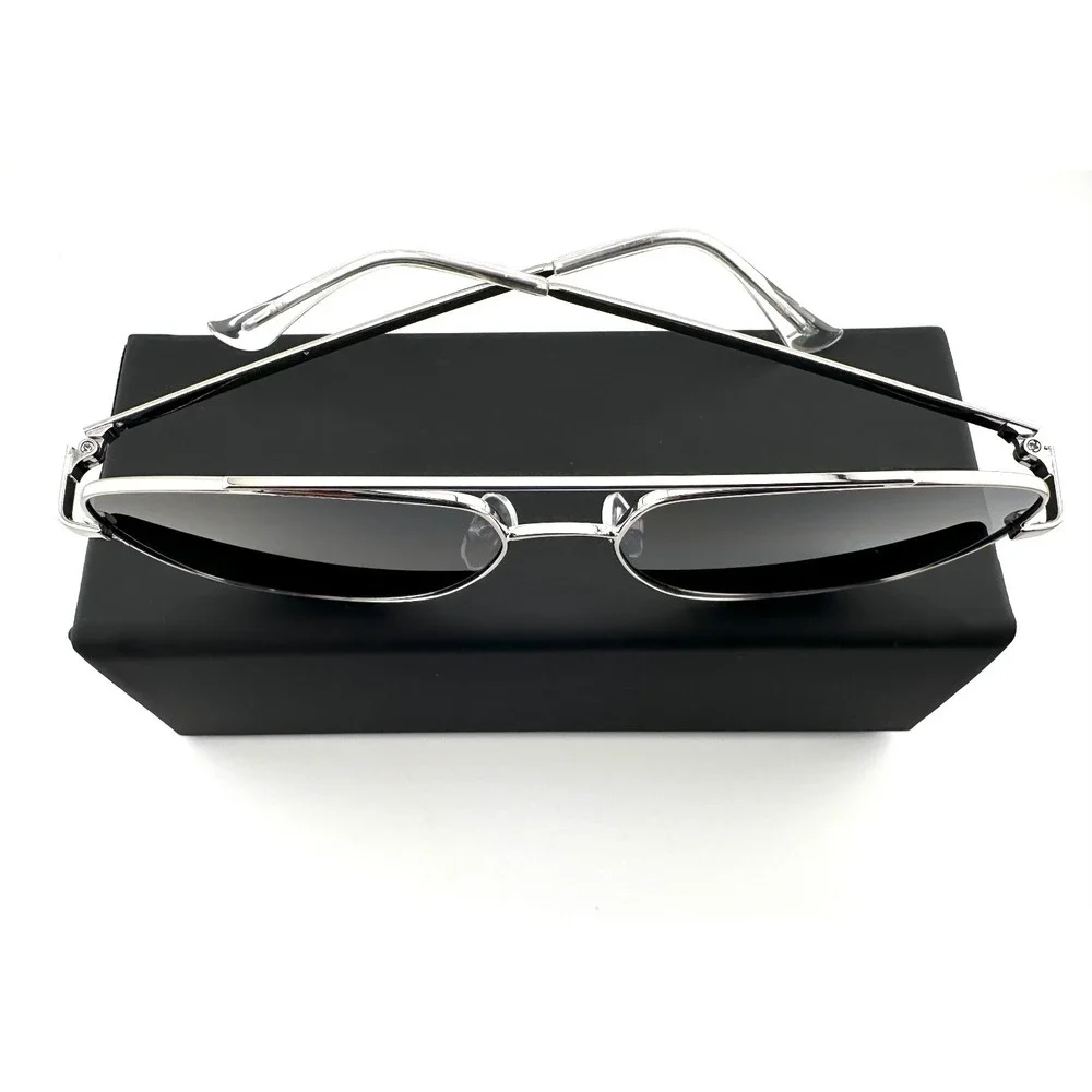 PX Emile Silver Aviator Sunglasses with Hard Case NWT Gray Lenses